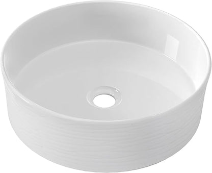 KES Bathroom Vessel Sink, Bowl Sink for Bathrooms 16 Inch Sink Bowl for Bathroom Vanity, Bathroom Sinks Above Counter RV Bathroom Countertop Round Ceramic White, BVSC138