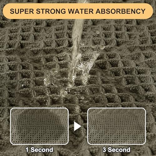 Upgrade Waffle Bath Mat, 36"x24" Greyish Green, Boho Bathroom Rug Absorbent Non Slip, Ultra Soft Bathroom Mat, Machine Washable Knit Bath Rugs with Herringbones for Bathroom, Bedroom, Kitchen, Shower