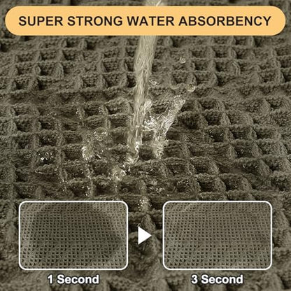 Upgrade Waffle Bath Mat, 36"x24" Greyish Green, Boho Bathroom Rug Absorbent Non Slip, Ultra Soft Bathroom Mat, Machine Washable Knit Bath Rugs with Herringbones for Bathroom, Bedroom, Kitchen, Shower