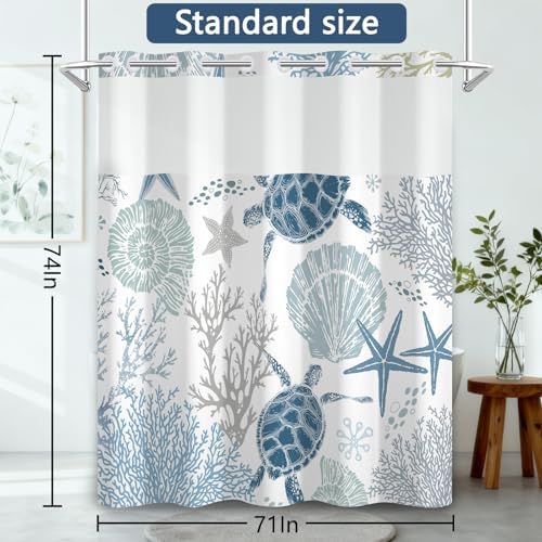 No Hook Shower Curtain with Snap-in Liner, 71 x 74 Inch