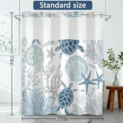 No Hook Shower Curtain with Snap-in Liner, 71 x 74 Inch