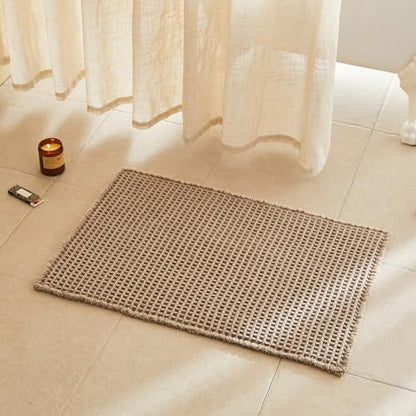 TYUU Waffle Bath Mat, Boho Bathroom Rugs Non Slip, 30x20 Beige