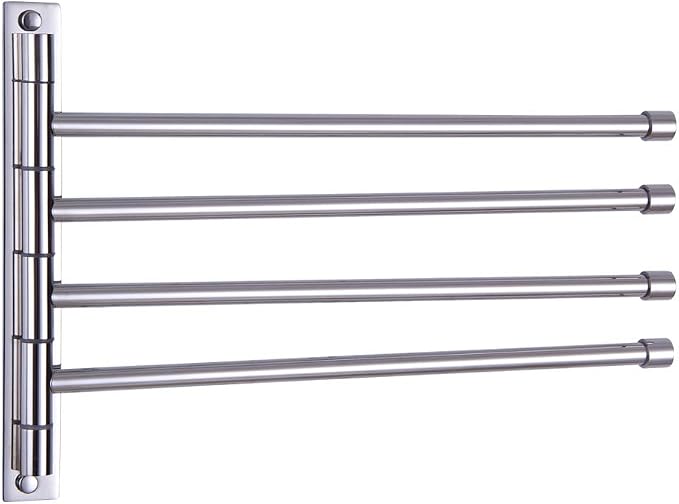 GERZWY Wall Mount Bath Towel Rack with 4 Arms Hanger Towel Holder Bathroom Swing Arm Towel Bars Organizer Polished Stainless Steel HYG04-JG
