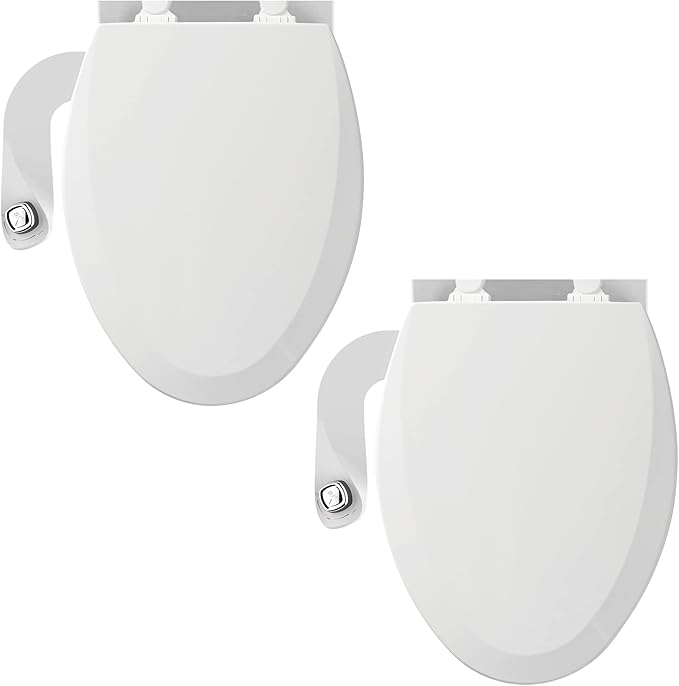 Bemis 1500EC Toilet Seats with Perfect Fit, Fresh Water Spray, Non-Electric, Easy to Install Bidets, ELONGATED, White, Includes 2 Seats & 2 Bidet Attachments