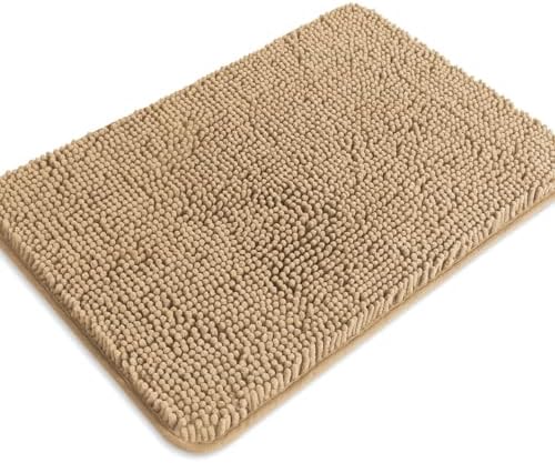 Beige Bathroom Rugs – Absorbent and Washable Bath Mat, Non-Slip, Thick Soft Chenille Bath Rugs for Bathroom Floor, Shower, Sink - 17" x 24"