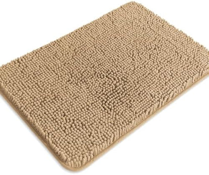 Beige Bathroom Rugs – Absorbent and Washable Bath Mat, Non-Slip, Thick Soft Chenille Bath Rugs for Bathroom Floor, Shower, Sink - 17" x 24"