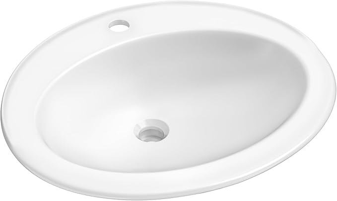 KRAUS Elavo 22 in. Oval Porcelain Ceramic Self-Rimming Drop In Bathroom Sink in White with Overflow Drain, KCT-101