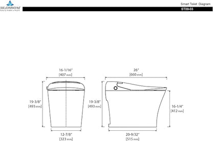 Blossom Smart Toilet with Bidet Built-In, Tankless One-Piece Toilet, Heated Seat, Auto Seat & Lid Open, Warm Water Spray, Air Dryer, Auto Flush, Foot Sensor, Remote Control, Multi-Position Nozzle Wash