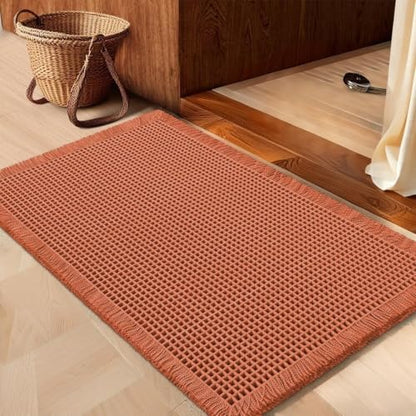 IM HOME Waffle Bath Mat Burnt Orange 36"x24", Boho Woven Modern Bath Mat Rugs, Absorbent Non Slip Bathroom Rugs, Soft Washable Bath Rugs with Tassels for Bedroom, Kitchen, Shower, Tub