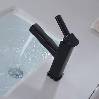 KAIYING Bathroom Sink Faucet with Pull Out Sprayer, Single Handle Basin Mixer Tap for Hot and Cold Water, Lavatory Pull Down Sink Faucet with Rotating Spout (Regular, Black)