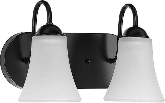 Progress Lighting Classic Collection 2-Light Etched Glass Traditional Bath Vanity Light Matte Black