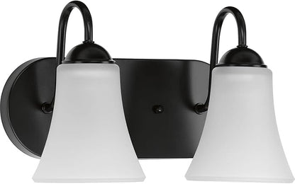Progress Lighting Classic Collection 2-Light Etched Glass Traditional Bath Vanity Light Matte Black