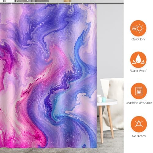 Aimego Purple Shower Curtain Pink and Purple Tie Dye Marble Shower Curtains Set with 12 Hooks for Bathroom Decor Accessories Bathtub Curtain, 72"x72"