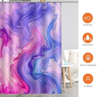 Aimego Purple Shower Curtain Pink and Purple Tie Dye Marble Shower Curtains Set with 12 Hooks for Bathroom Decor Accessories Bathtub Curtain, 72"x72"