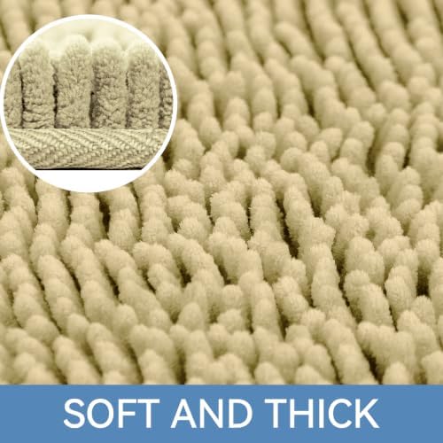 Bcoimo Bath Rug Mat,Beige Chenille High Absorbent Bathroom Shower Tub Mats