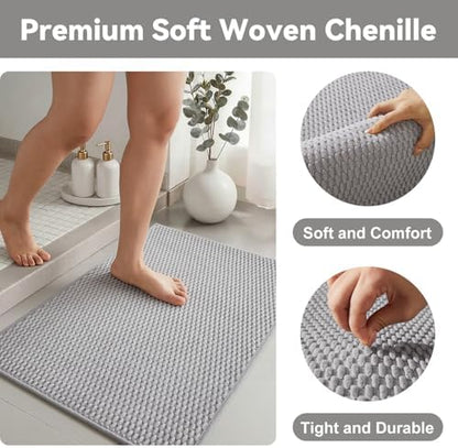 Triohero Bathroom Rugs Non Slip Washable, Super Absorbent Thin Bath Mat Quick Dry Low Pile Bathroom Rug, Light Grey 24"x36"