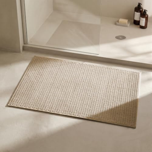 Triohero Bathroom Rugs Non Slip Washable, Super Absorbent Thin Bath Mat Small Quick Dry Low Pile Bathroom Rug, Beige 20x30