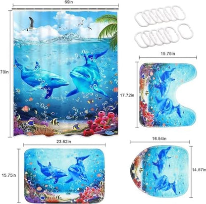 Yddsky Ocean Dolphin Bathroom Shower Curtain Sets for Bathtub,72x72 Inch