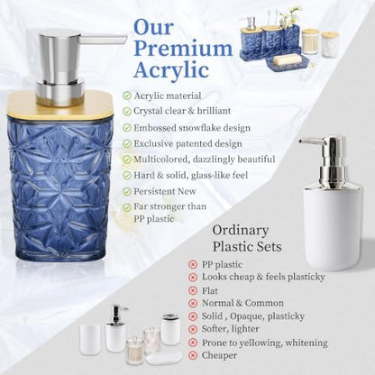 Bathroom Accessories Set, Navy Blue Bathroom Accessories, Acrylic Soap Dispenser and Toothbrush Holder Set, Qtip Holder Set, Bathroom Sink Set, Gift for Home Apartment