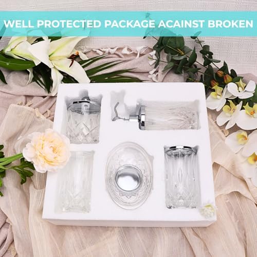 Clear Bathroom Accessories, Round Thick Glass & Metal Pump