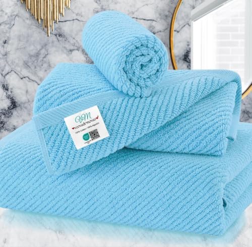 VOOVA & MOVAS 3PC Towel Set, 100% Cotton, Ocean Blue