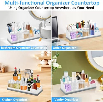 Bathroom Counter Organizer, Large White Silicone Toothbrush Holders for Bathrooms Organizer Countertop with 3PCS Qtip Holder, Toothbrush and Toothpaste Holder for Bathroom Organization Storage Vanity
