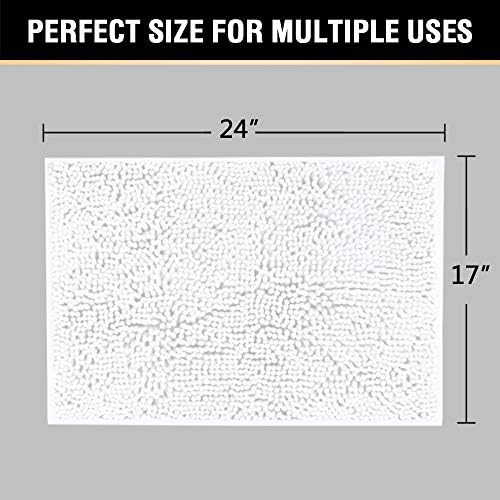 H.VERSAILTEX Pure White Bath Mat Bathroom Rug Bath Rugs for Bathroom Non Slip Bath Mats Extra Thick Chenille Rug 17" x 24" Absorbent Soft Shaggy Washable Dry Fast Plush Rugs for Bathtubs