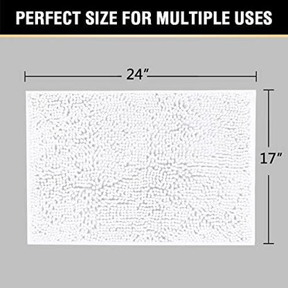 H.VERSAILTEX Pure White Bath Mat Bathroom Rug Bath Rugs for Bathroom Non Slip Bath Mats Extra Thick Chenille Rug 17" x 24" Absorbent Soft Shaggy Washable Dry Fast Plush Rugs for Bathtubs