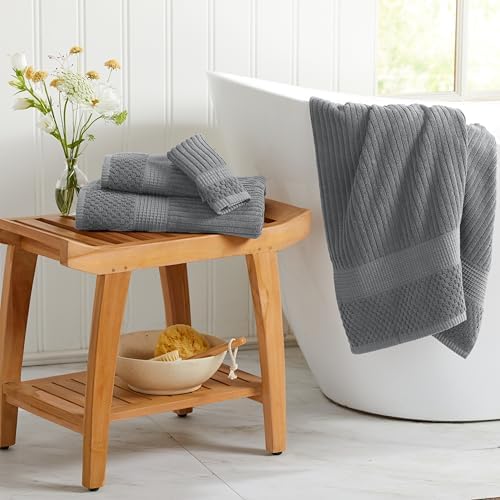 Springtree Home 100% Cotton Bath Towel Set | 4-Pack | Textured | Grey