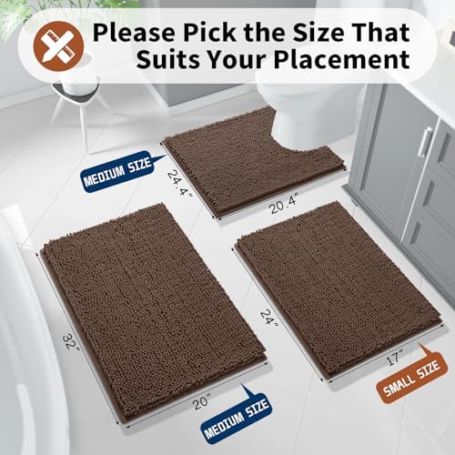 Yimobra Toilet Rugs U Shaped Washable - 24"x20" Non Slip Plush Contour Bath Rugs for Toilet - Super Soft Absorbent Quick Dry Toilet Mats for Bathroom,Brown