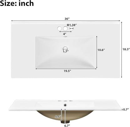 36" Bathroom Vanity,Farmhouse Vanity with Ceramic Sink, Set Bathroom Storage Cabinet, Antique White