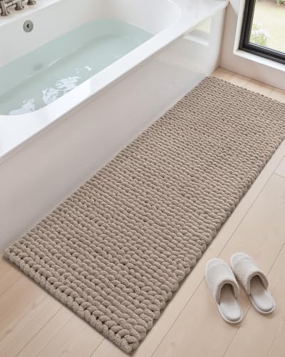 DEXI Bathroom Runner Rugs 60x24, Non Slip Chinelle Bath Mat, Taupe