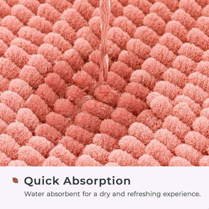 FRESHMINT Large Chenille Bathroom Rugs Mat 47"x24", Non-Slip Bath Mat for Bathroom Floor & Bathtub, Washable Shower Shag Bath Rugs, Soft Thick Water Absorbent Microfiber Shower Mat, Coral