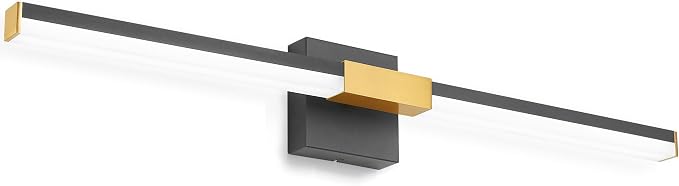 SOLFART Bathroom Lighting Fixtures Over Mirror: 32-Inch Black and Gold Dimmable Built-in Step Dimming Vanity Light ETL IP44