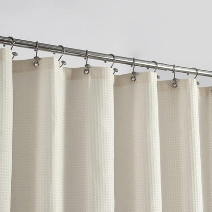Barossa Design Long Fabric Waffle Weave Shower Curtain 78 inch Height, Hotel Luxury Spa, 230GSM Heavy Weight, Water Repellent, Machine Washable, Cream, 71x78