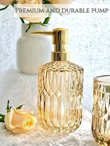 LaMarriti Clear Gold Bathroom Accessorries Set, 5Pcs Glass Bathroom Set