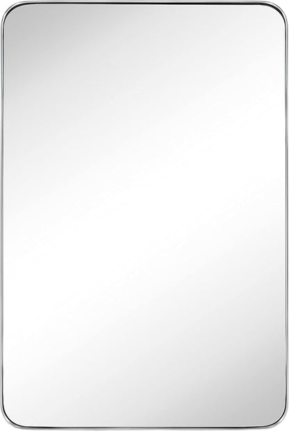 GRACTO 24 x 36'' Polished Nickel Rectangle Bathroom Vanity Mirror for Wall Polished Silver Metal Framed Rounded Rectangular Bathroom Vanity Mirrors, Vertical and Horizontal Hanging…