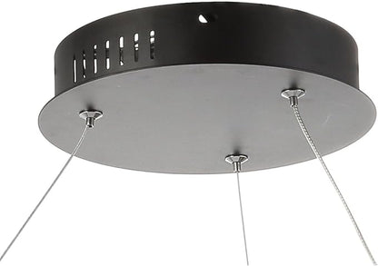 JONATHAN Y 23.75" Matte Black Modern Integrated LED Pendant Light, Dimmable Round Hoop Chandelier for Kitchen Island, Dining Room, Adjustable Height Metal Hanging Light (JYL7203A)