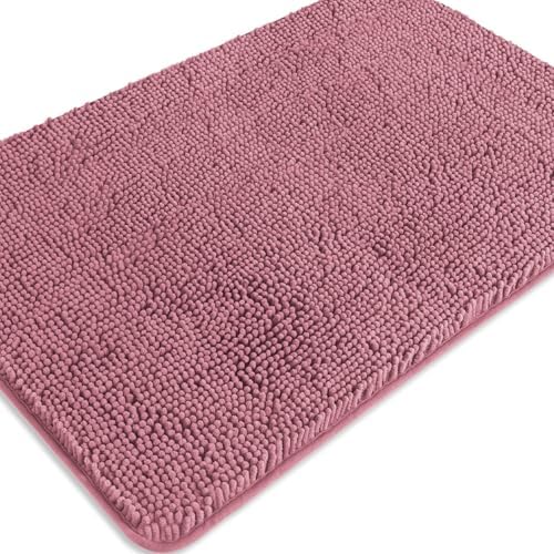 Dusty Rose Bathroom Rugs – Absorbent and Washable Bath Mat, Non-Slip, Thick Soft Chenille Bath Rugs for Bathroom Floor, Shower, Sink - 24" x 36"