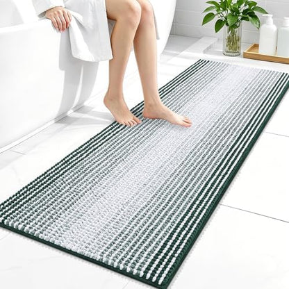 OLANLY Bathroom Runner Rugs 47x20, Soft Chenille Bath Rugs, Blackish Green