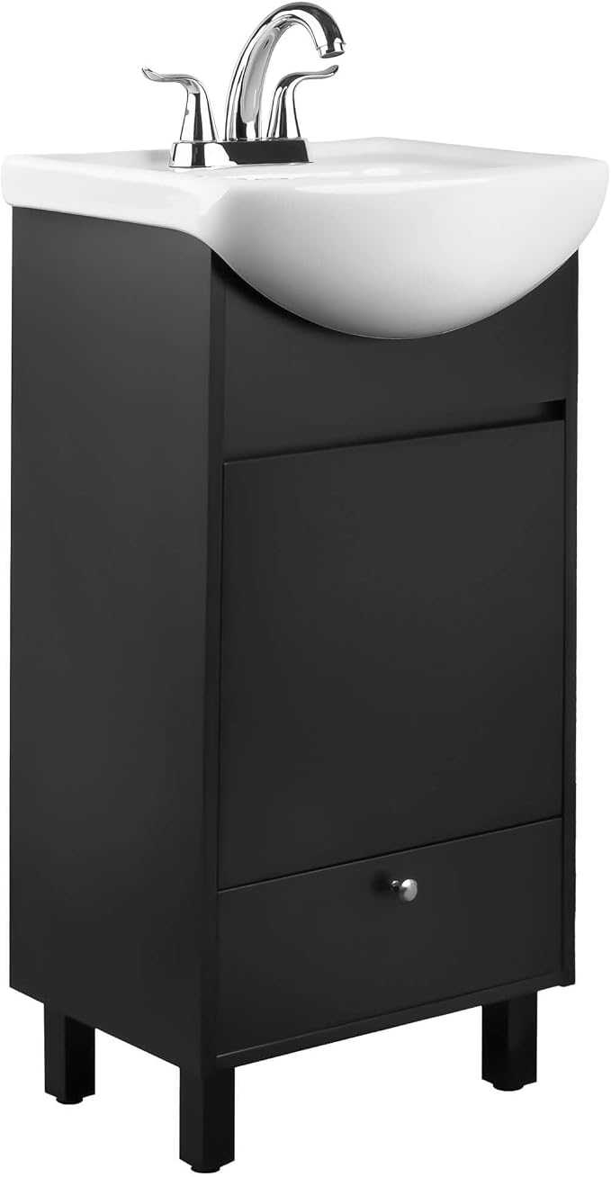 Petite 18 Inch Bathroom Vanity with Sink, Small Freestanding Bathroom Cabinet, Space-Saving Vanity Sink Combo Design, Dual Storage, Satin Black