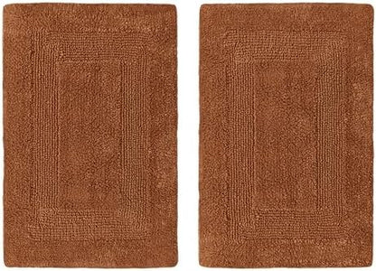 COTTON CRAFT 2 Pack Reversible Bath Mat - Soft Plush Bath Rug -17x24- Mocha