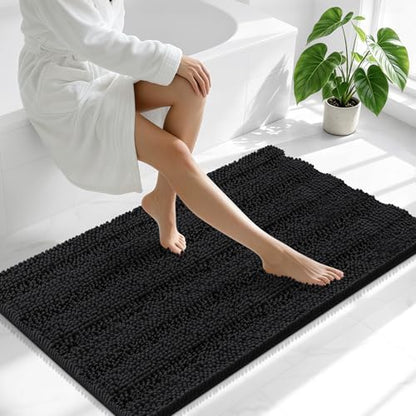Smiry Thick Chenille Bathroom Runner Rugs 47x17, Absorbent Bath Mat, Black