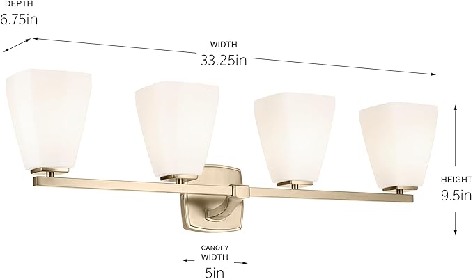 Kichler Marant 33.25" 4-Light Vanity Light with Opal Glass in Champagne Bronze, for Bathroom, Powder Room, Over a Mirror, (33.25" W x 9.5" H), 55217CPZ