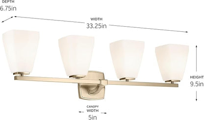Kichler Marant 33.25" 4-Light Vanity Light with Opal Glass in Champagne Bronze, for Bathroom, Powder Room, Over a Mirror, (33.25" W x 9.5" H), 55217CPZ