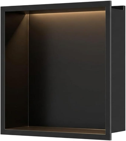 304 Stainless Steel LED Recessed Black Shower Niche 12"x12" Wall-Inserted | Waterproof Rustproof Bathroom Shower Niche Insert No Tile Needed, for Shower & Bathroom Storage