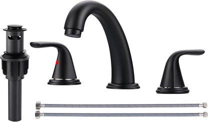 Widespread Bathroom Sink Faucet, ALEASHA Matte Black Bathroom Faucet with Pop Up Drain, Washroom Sink Faucets 3 Holes for RV/Vanity Camper, 304 Stainless Steel Tap with Lead-Free Supply Lines
