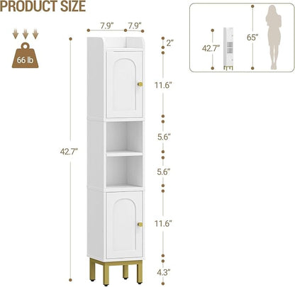 Hzuaneri Slim Bathroom Storage Cabinet, Narrow Bathroom Organizers,2 Doors | Narrow Bathroom Storage with 4 Adjustable Feet, Laundry Room Organization for Small Space,Kitchen, White BC22413G