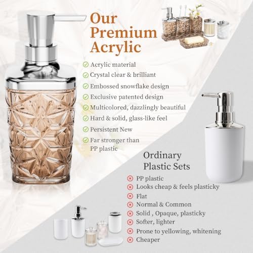 Bathroom Accessory Set, 7 Pcs Brown Bathroom Set, Acrylic Soap Dispenser and Toothbrush Holder Set, Qtip Holder Set, Bathroom Sink Set, Gift for Home Apartment