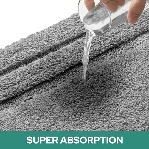 HOMEIDEAS Bathroom Rugs Sets 2 Piece, Super Soft and Absorbent Non Slip Microfiber U-Shaped Toilet Bath Mat Set (20"x32"+U20 x24, Grey)
